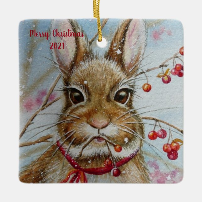 Cottontail Bunny Rabbit Bittersweet Art Keramikornament (Vorderseite)