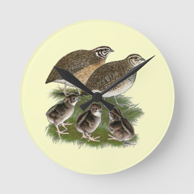Coturnix Quail Family Runde Wanduhr (Vorderseite)