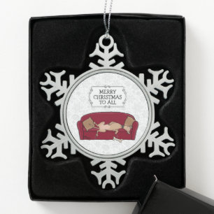 Couch Greyhound (fawn) Hund Gewartet für Santa Schneeflocken Zinn-Ornament