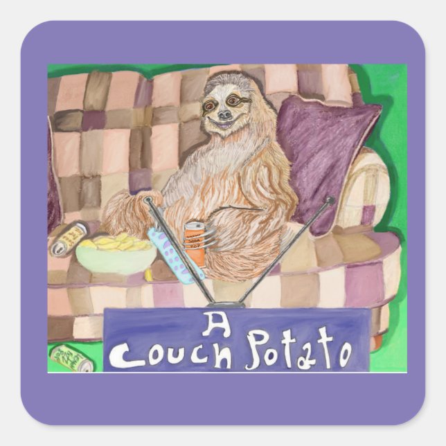 Couch Potato Quadratischer Aufkleber (Vorderseite)