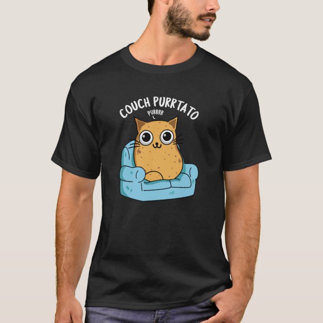 Couch Purrtato Funny Potato Pun Dark BG T-Shirt (Vorderseite)