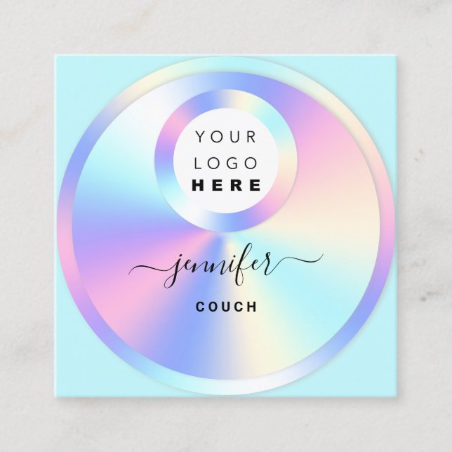 Couch Therapeut Holograph QR Code Logo Foto Aqua Quadratische Visitenkarte (Vorderseite)