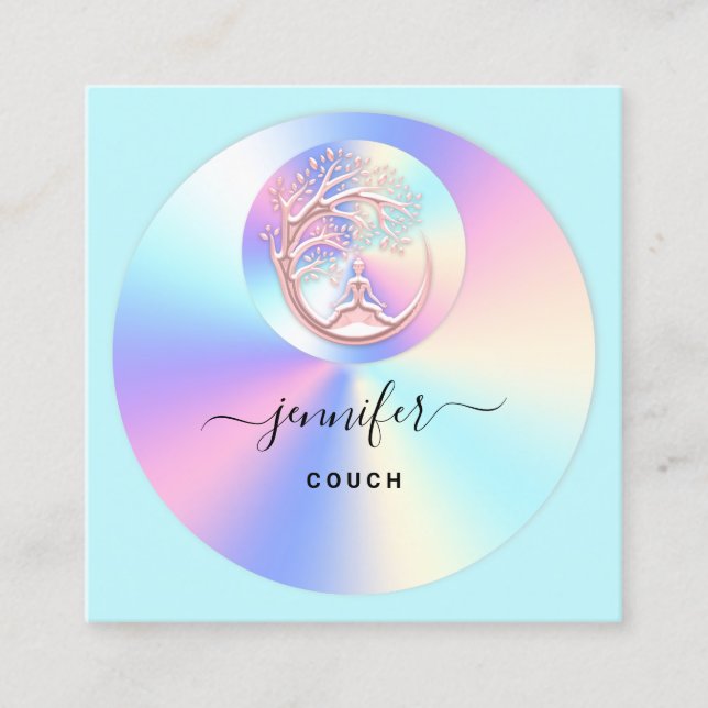 Couch Therapist Holograph QR Logo Yoga Aqua Quadratische Visitenkarte (Vorderseite)