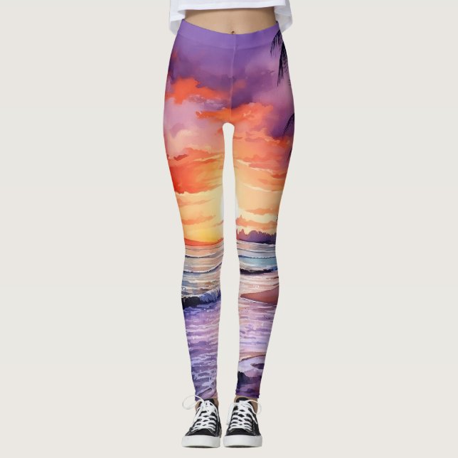 Coucher de soleil de plage tropicale no 1 Leggings (Devant)