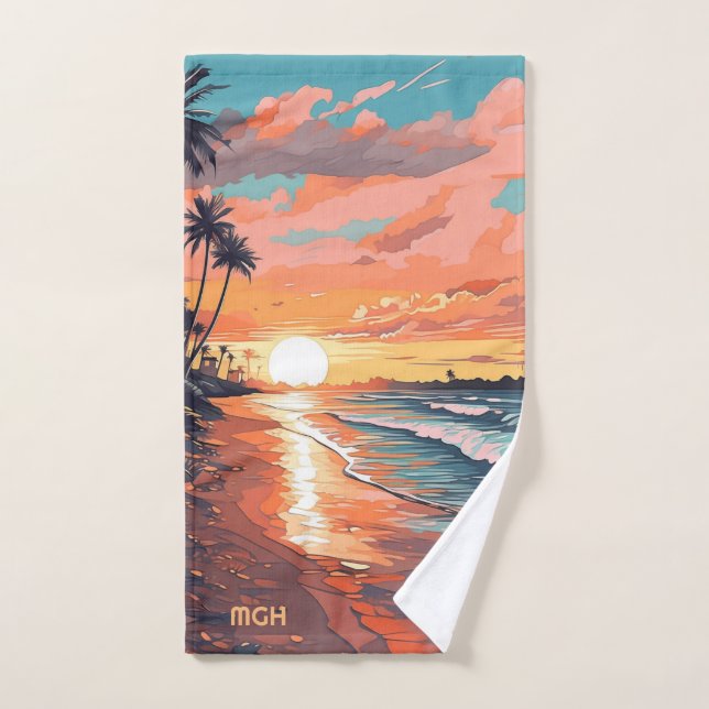 Coucher de soleil de plage tropicale sur mesure (Serviette à main)