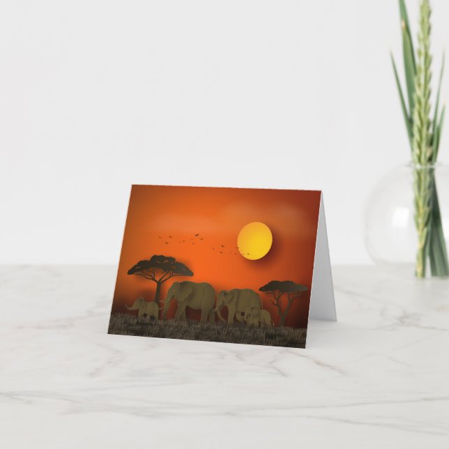 Coucher de soleil Eléphants Savanna africaine Pape (Devant)