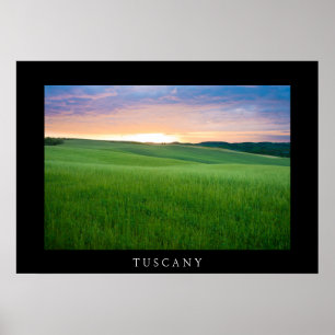 Coucher de soleil en Toscane noir poster imprimé