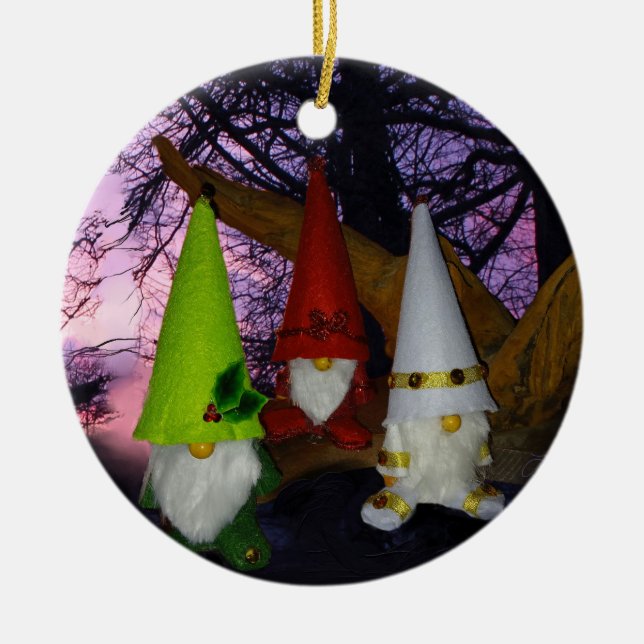Coucher de soleil Gnomes en céramique ornement (Devant)