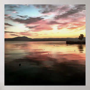 Coucher De Soleil Reflété Sur L'Eau Tableau Du Lac