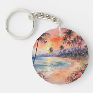 Coucher de soleil rose orange Plage tropicale Palm