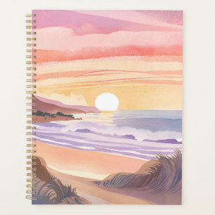 Coucher de soleil sur la mer rose Peinture aquar