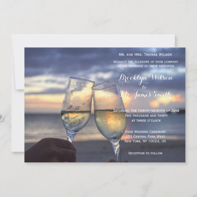 Coucher De Soleil Sur La Plage Mariages Invitation (Devant)