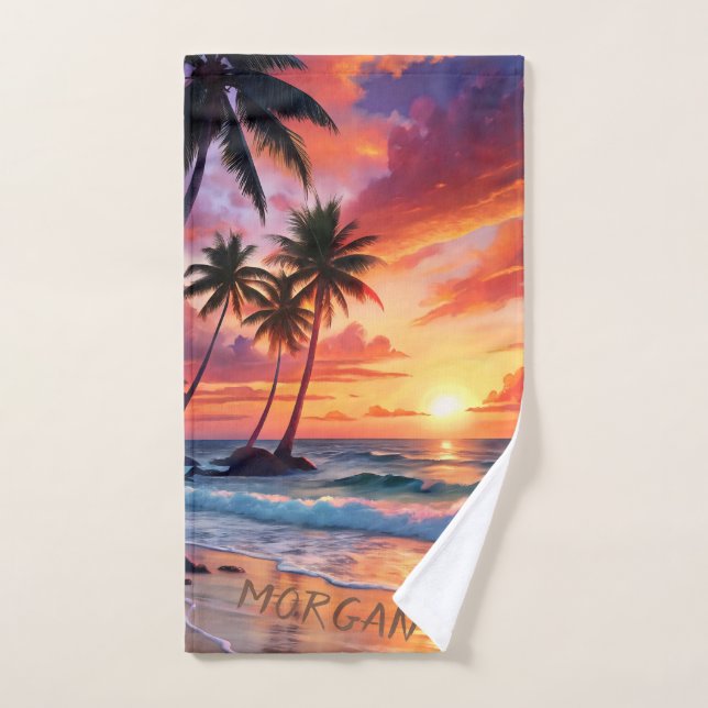 Coucher de soleil sur la plage tropicale personnal (Serviette à main)