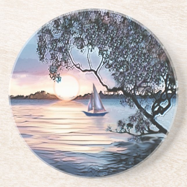 Coucher de soleil sur le Dessous de verre de batea (Devant)