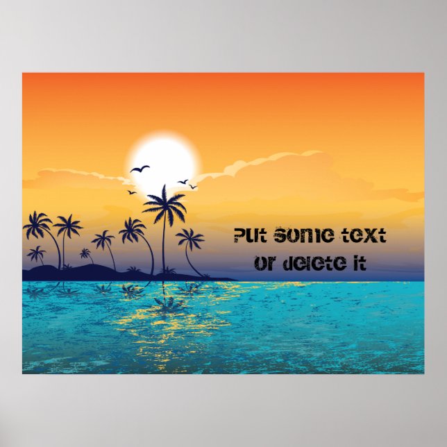 Coucher de soleil tropical, palmiers, affiche de l (Devant)