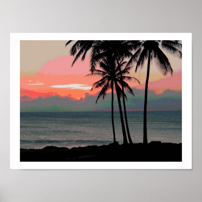 Coucher de soleil vintage Hawaii Affiches (Devant)