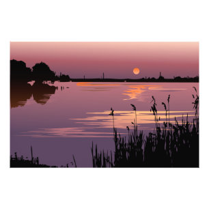 Coucher du soleil sur la copie de photo de lac