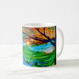 Coucher du soleil sur la tasse de café de