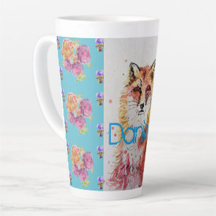 Coucou Red Fox Animal Turquoise Roses Latte Mug