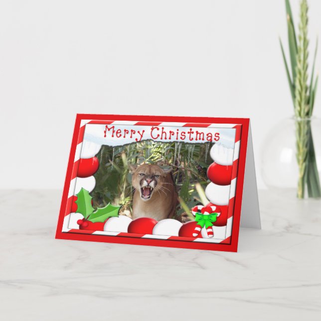 Cougar Christmas Grußkarte Feiertagskarte (Vorderseite)