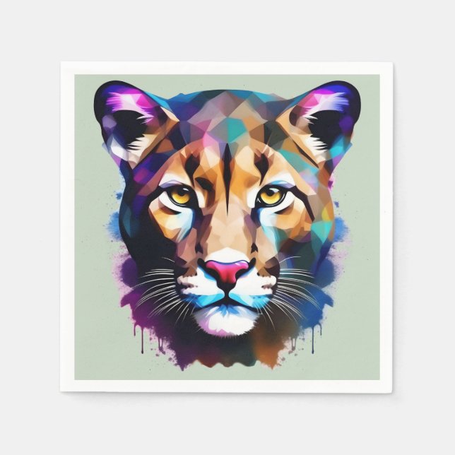 Cougar Color Splash Abstrakt Art Serviette (Vorderseite)