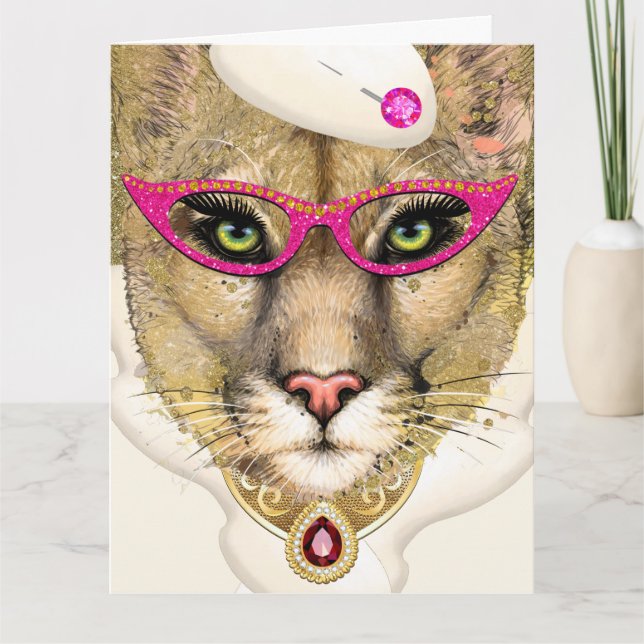 COUGAR - GEBURTSTAG - SIEHE RÜCKSEHFALTIGE Grußkar Karte (Vorderseite)