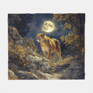 Cougar im Mondlicht Wildlife Art Fleecedecke