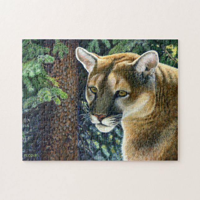 Cougar im Wald, Acrylmalerei (Horizontal)