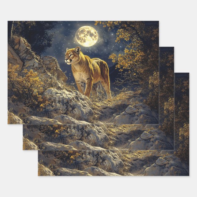 Cougar in the Moonlight Art Decoupage Geschenkpapier Set (Set)