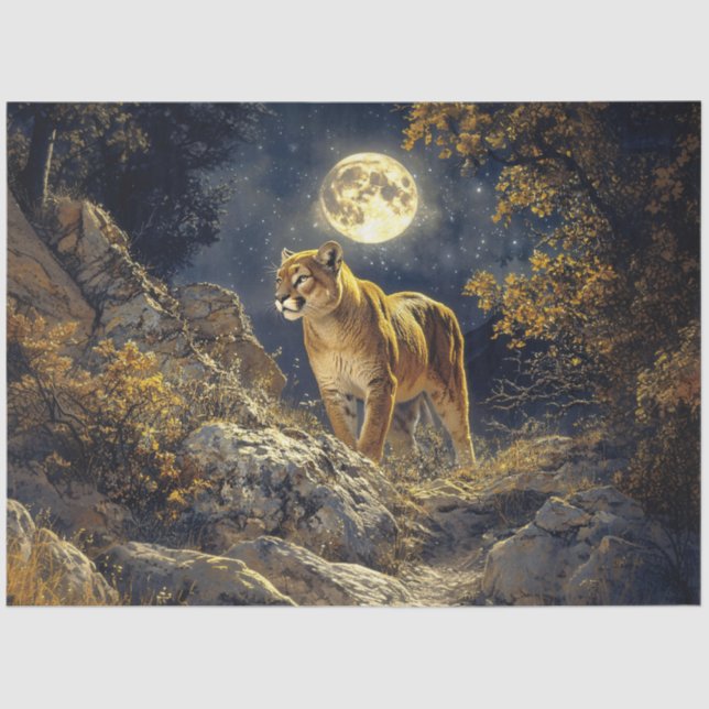 Cougar in the Moonlight Art Decoupage Seidenpapier (Vorderseite)