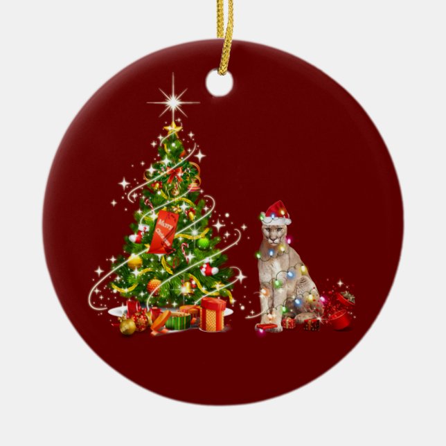 Cougar mit Hat Scaft Weihnachten Keramik Ornament (Vorne)