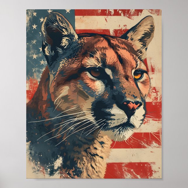Cougar Mounlion Amerikanische Flagge Vintag Poster (Vorne)