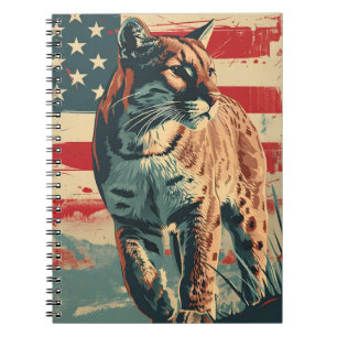 Cougar Mountain Lion American Flag Vintag Notizblock