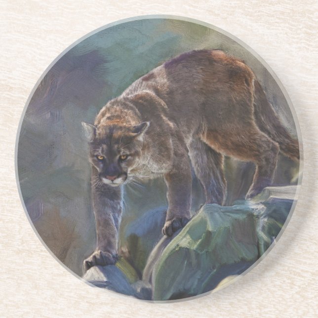 Cougar Mountain Lion Big Cat Malerei 5 Sandstein Untersetzer (Vorne)