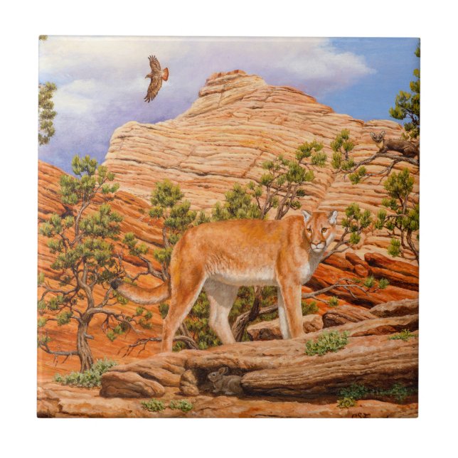 Cougar Mountain Lion im Zion Nationalpark Fliese (Vorderseite)