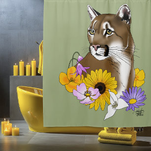 Cougar Mountain Lion Puma Blume Duschvorhang