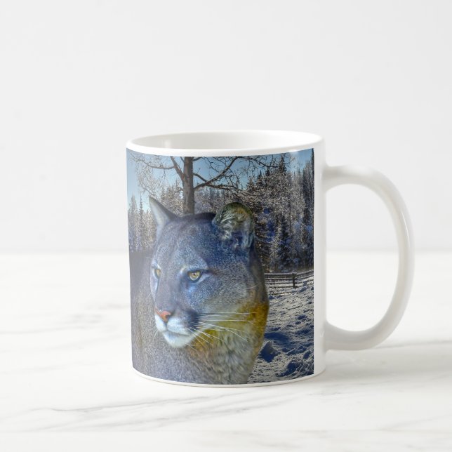 Cougar Mountain Lion & Winter Tree Kaffeetasse (Rechts)