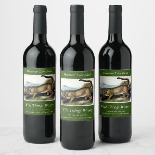 Cougar oder Puma, Panther, Mountain Lion, Catamoun Weinetikett