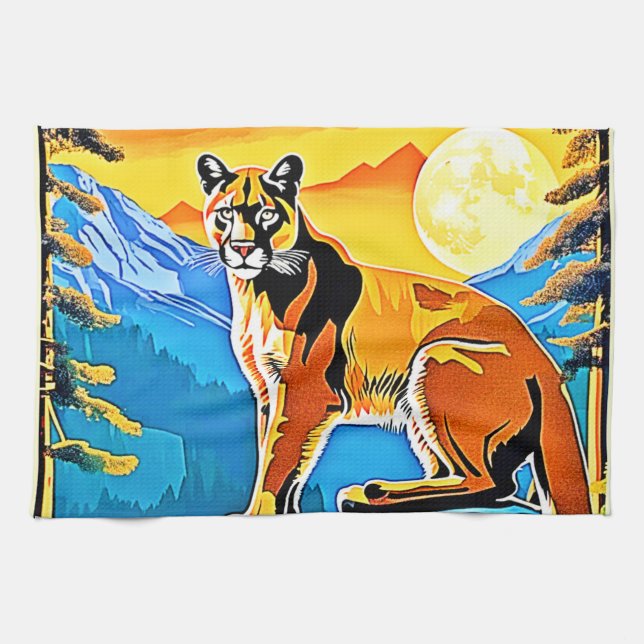 Cougar Peak: Mountain Majestät Art Geschirrtuch (Horizontal)