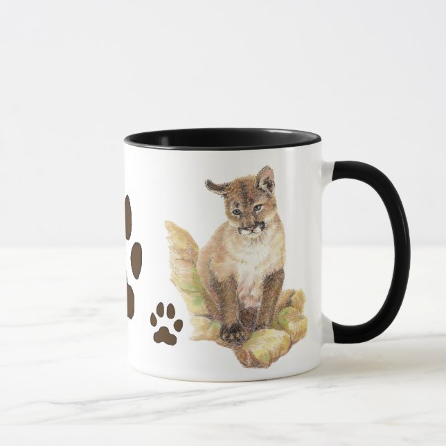 Cougar, Puma, Mountain Lion Animal Cub Tracks Tasse (Rechts)
