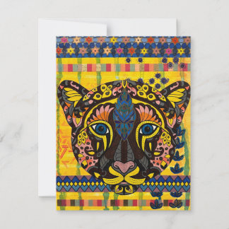 Cougar sur la carte blanche Arrière - plan jaune v