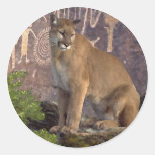 Cougar und Pictografs Runder Aufkleber