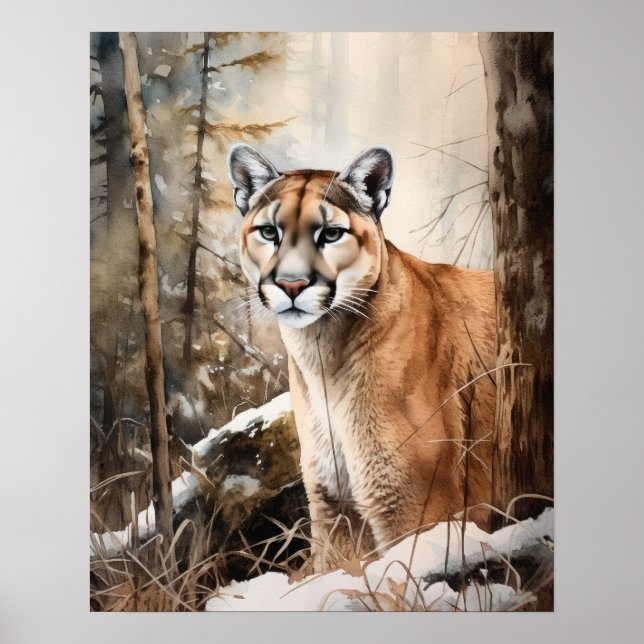 Cougar Woodland Animal Art Imprimer Poster (Devant)