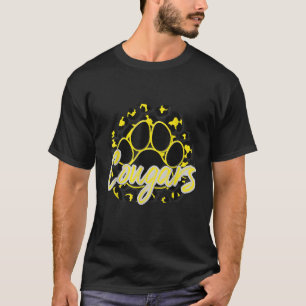 Cougar Yellow Black Cheetah School Sport Fan Team T-Shirt