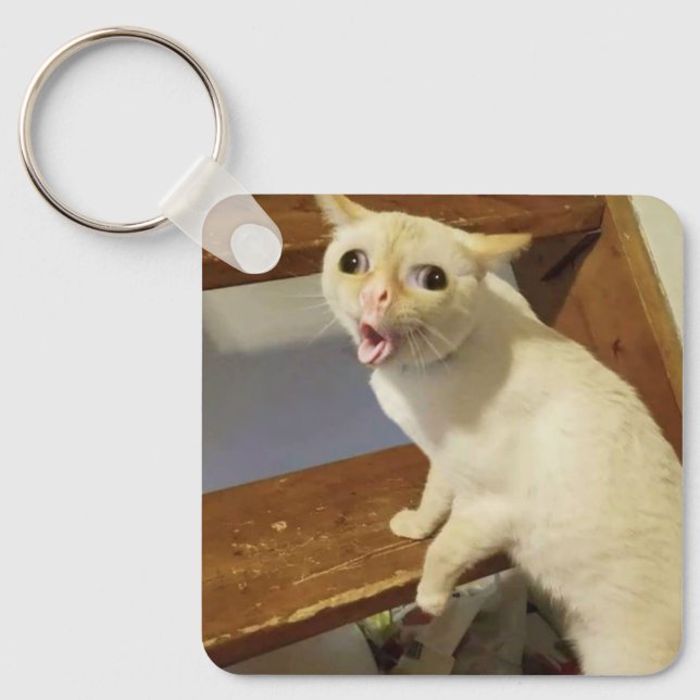Coughing Cat Meme Doppelseitiger Schlüsselanhänger (Vorderseite)