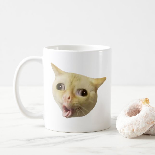 Coughing Cat Meme Tasse Doppelseitig (Mit Donut)