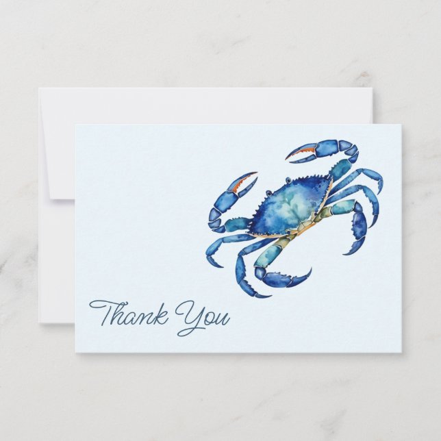 Couleur bleu tendance Crab Beach Merci Cartes (Devant)