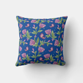 Couleur bleue, fleurs violettes design coussin