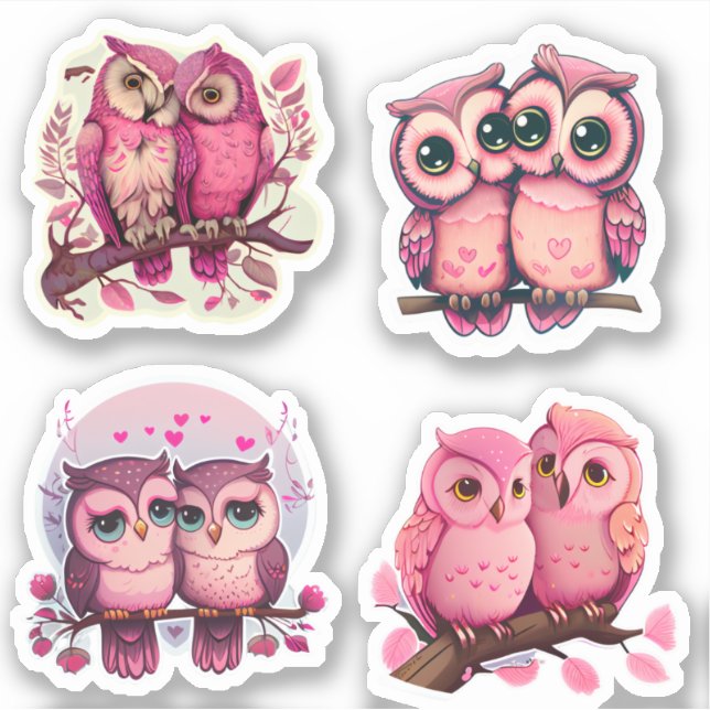 COULEUR CUITE ROSE AMOUR OWL VALENTINES STICKERS (Devant)