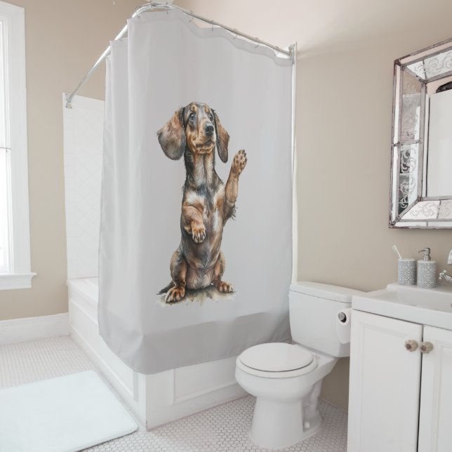 Couleur de l'eau Dachshund Douche rideau (En situation)